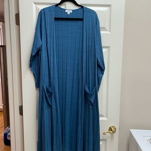 LuLaRoe Sarah Cardigan Duster 3XL Blue Ribbed